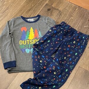 Eddie Bauer Gray Top & Navy Tree-Print Kids Pajama Set